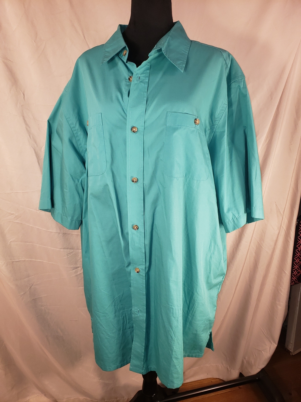 Relaxed Teal Short-Sleeve Button-Down Shirt